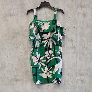 Jade exposed shoulder bold green white and black floral mini dress sz small